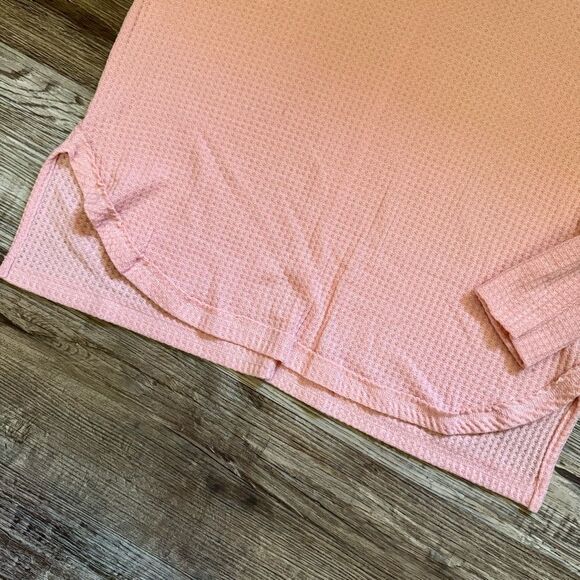 Vintage America Pink V-Neck Waffle Knit Long Sleeve Shirt Size Large - Picture 3 of 5